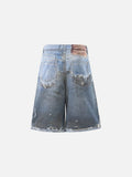 Distressed Patchwork Wide-Leg Short