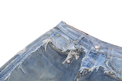 Distressed Patchwork Wide-Leg Short