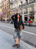 Distressed Patchwork Wide-Leg Short