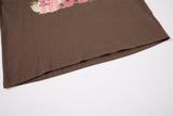 DAXUEN brown oversized distressed pink block graphic layered tee