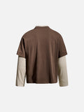 DAXUEN brown oversized distressed pink block graphic layered tee