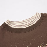 DAXUEN brown oversized distressed pink block graphic layered tee