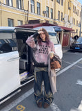 DAXUEN pink oversized splatter graphic sweater — model photo