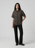 DAXUEN Distressed plaid button-up shirt with frayed edges — model photo