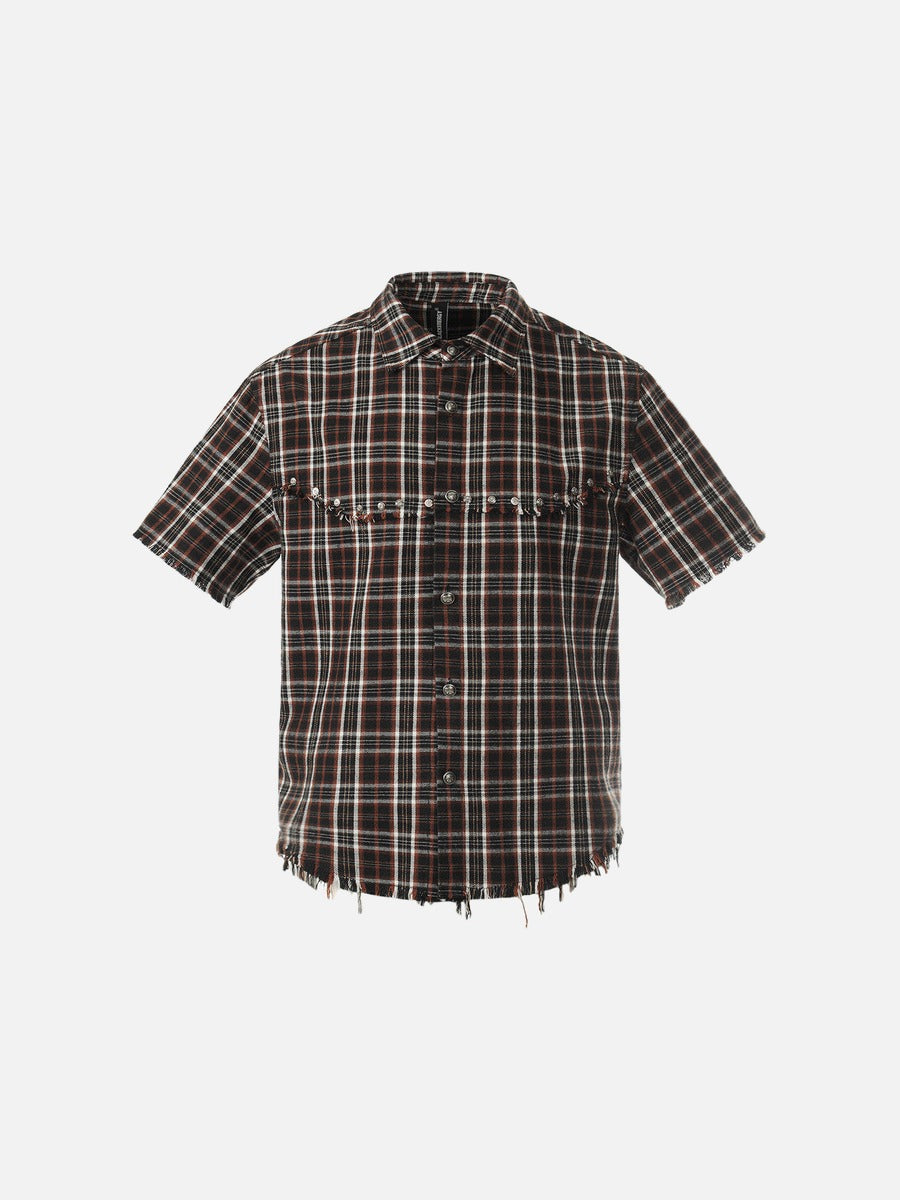 DAXUEN Distressed plaid button-up shirt with frayed edges