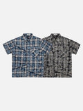 DAXUEN blue and black distressed plaid button-up shirt