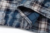 DAXUEN blue and black distressed plaid button-up shirt