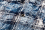 DAXUEN blue and black distressed plaid button-up shirt