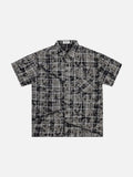 DAXUEN blue and black distressed plaid button-up shirt