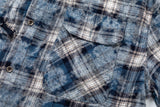 DAXUEN blue and black distressed plaid button-up shirt