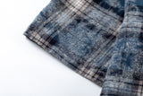 DAXUEN blue and black distressed plaid button-up shirt