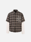 Distressed Plaid Faux-Layered Button-Up Shirt