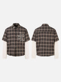Distressed Plaid Faux-Layered Button-Up Shirt