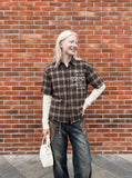 DAXUEN brown plaid faux-layered button-up shirt — model photo