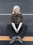 DAXUEN brown plaid faux-layered button-up shirt — model photo