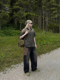 DAXUEN Distressed plaid short sleeve collared shirt — model photo