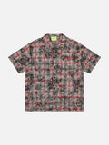 DAXUEN Distressed plaid short-sleeved shirt with embroidery
