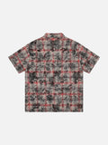 DAXUEN Distressed plaid short-sleeved shirt with embroidery