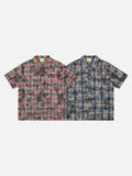 DAXUEN Distressed plaid short-sleeved shirt with embroidery