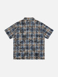 DAXUEN Distressed plaid short-sleeved shirt with embroidery