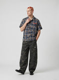 DAXUEN Distressed plaid short-sleeved shirt with embroidery — model photo