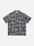 DAXUEN Distressed plaid short-sleeved shirt with embroidery