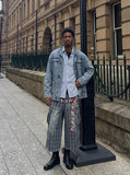 DAXUEN Distressed plaid wide-leg cargo pants — model photo
