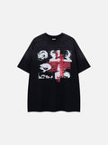 DAXUEN black oversized distressed portrait grid graphic tee