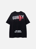 DAXUEN black oversized distressed portrait grid graphic tee