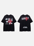 DAXUEN black oversized distressed portrait grid graphic tee