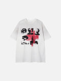 DAXUEN black oversized distressed portrait grid graphic tee