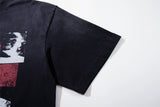 DAXUEN black oversized distressed portrait grid graphic tee