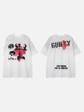 DAXUEN black oversized distressed portrait grid graphic tee