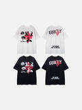 DAXUEN black oversized distressed portrait grid graphic tee