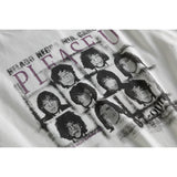 DAXUEN ecru oversized distressed portrait grid tee
