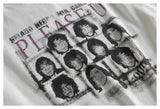 DAXUEN ecru oversized distressed portrait grid tee