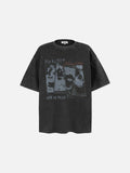 DAXUEN washed black oversized distressed portraits graphic tee