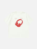 DAXUEN light grey oversized distressed red headphones graphic tee