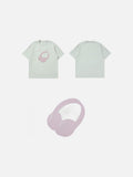 DAXUEN light grey oversized distressed red headphones graphic tee