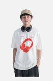 DAXUEN light grey oversized distressed red headphones graphic tee
