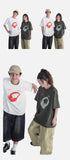 DAXUEN light grey oversized distressed red headphones graphic tee