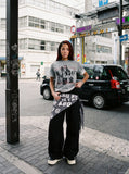 DAXUEN washed grey photo collage graphic t-shirt — model photo