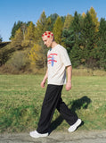DAXUEN washed black oversized distressed stripes soldier tee — model photo