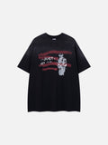 DAXUEN washed black oversized distressed stripes soldier tee