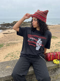DAXUEN washed black oversized distressed stripes soldier tee — model photo