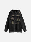 DAXUEN Distressed oversized hooded sweatshirt with rib cage graphic