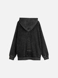 DAXUEN Distressed oversized hooded sweatshirt with rib cage graphic — model photo