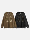 DAXUEN Distressed oversized hooded sweatshirt with rib cage graphic — model photo