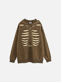 DAXUEN Distressed oversized hooded sweatshirt with rib cage graphic — model photo