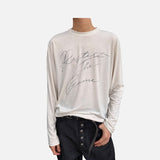 DAXUEN Distressed script long sleeve t-shirt in beige and grey